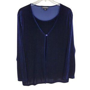 VTG Impressions Millennium Edition Blue Velvet Sheer Layered Shirt Cardigan 2XL
